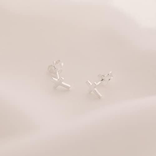 Sterling Silver Cross Stud Earrings - SIZE SMALL 7mm x 5mm x .8mm