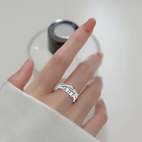 925 Sterling Silver Anxiety Ring for Women – Adjustable Spinner Thumb Ring with Worry Beads | Anti-Stress Fidget Ring | Stress Relief Jewellery