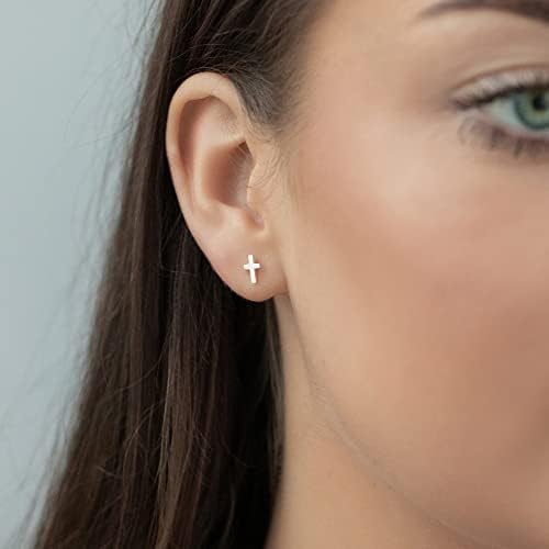 Sterling Silver Cross Stud Earrings - SIZE SMALL 7mm x 5mm x .8mm