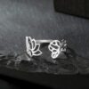 Lotus Flower and Lotus Leaf Ring Silver plated