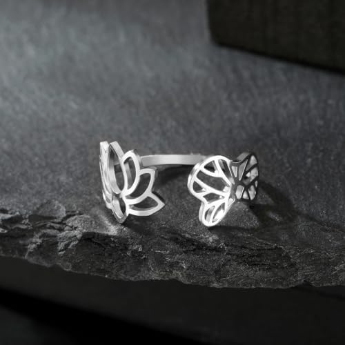 Lotus Flower and Lotus Leaf Ring Silver plated