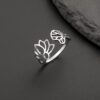 Lotus Flower and Lotus Leaf Ring Silver plated