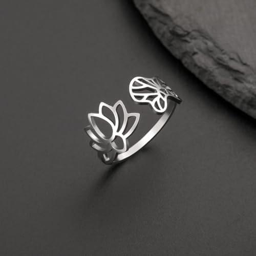 Lotus Flower and Lotus Leaf Ring Silver plated