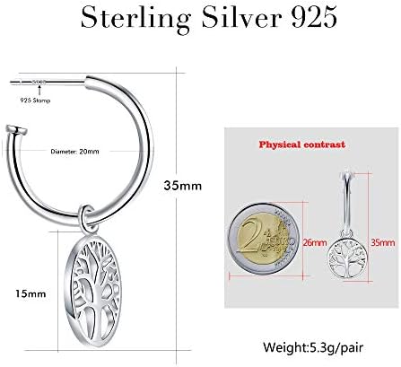 Half Hoop Earrings with Dangling Tree of Life, Diameter 20mm