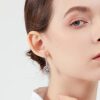 Half Hoop Earrings with Dangling Tree of Life, Diameter 20mm