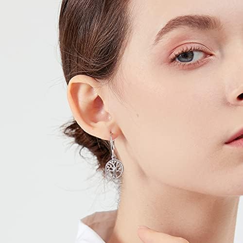 Half Hoop Earrings with Dangling Tree of Life, Diameter 20mm