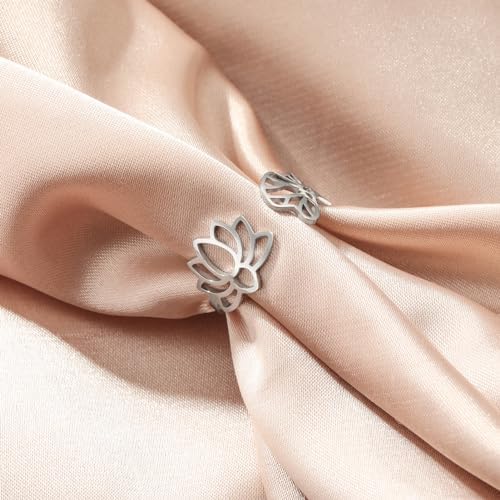 Lotus Flower and Lotus Leaf Ring Silver plated