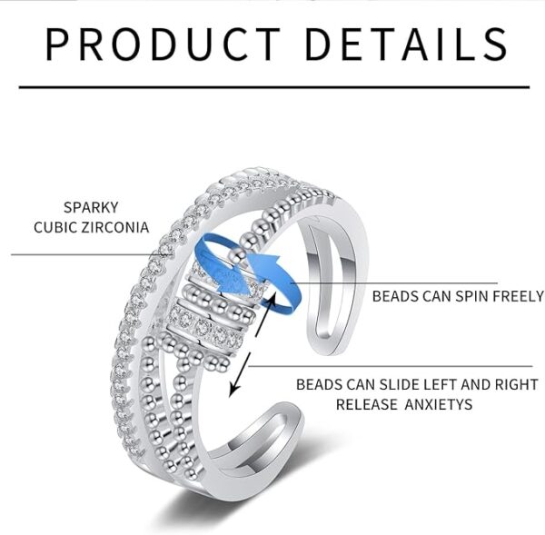 925 Sterling Silver Anxiety Ring for Women – Adjustable Spinner Thumb Ring with Worry Beads | Anti-Stress Fidget Ring | Stress Relief Jewellery