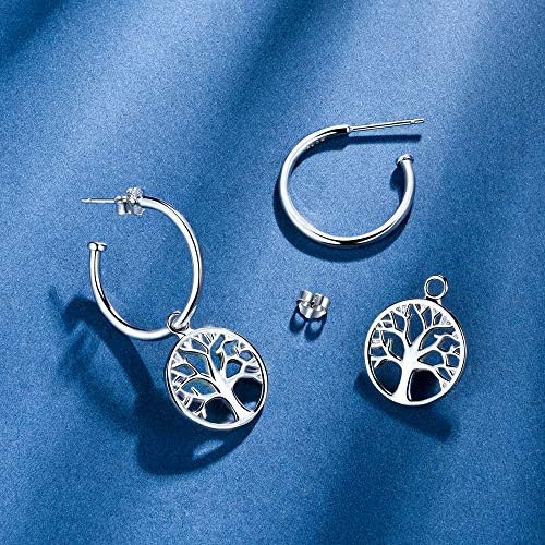 Half Hoop Earrings with Dangling Tree of Life, Diameter 20mm