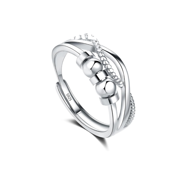 925 Sterling Silver Anxiety Ring for Women – Adjustable Spinner Thumb Ring with Worry Beads | Anti-Stress Fidget Ring | Stress Relief Jewellery