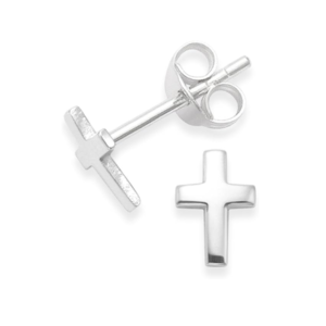Sterling Silver Cross Stud Earrings - SIZE SMALL 7mm x 5mm x .8mm