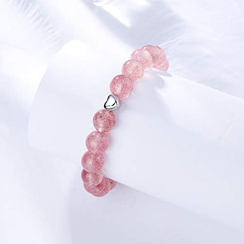 8mm Strawberry Quartz Bracelet with Sterling Silver Heart Charm