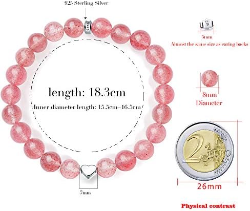 8mm Strawberry Quartz Bracelet with Sterling Silver Heart Charm