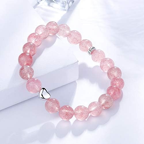 8mm Strawberry Quartz Bracelet with Sterling Silver Heart Charm
