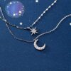 925 Sterling Silver Layered Star Moon Necklace Double Chain Choker Necklace