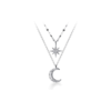 925 Sterling Silver Layered Star Moon Necklace Double Chain Choker Necklace