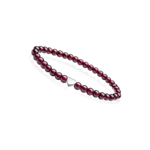 5mm Garnet Beaded Stretch Bracelet with 925 Silver Heart
