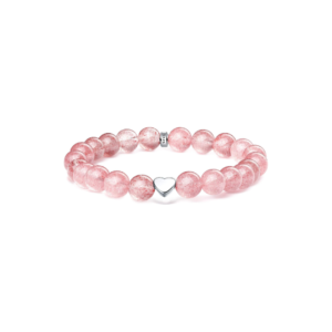 8mm Strawberry Quartz Bracelet with Sterling Silver Heart Charm